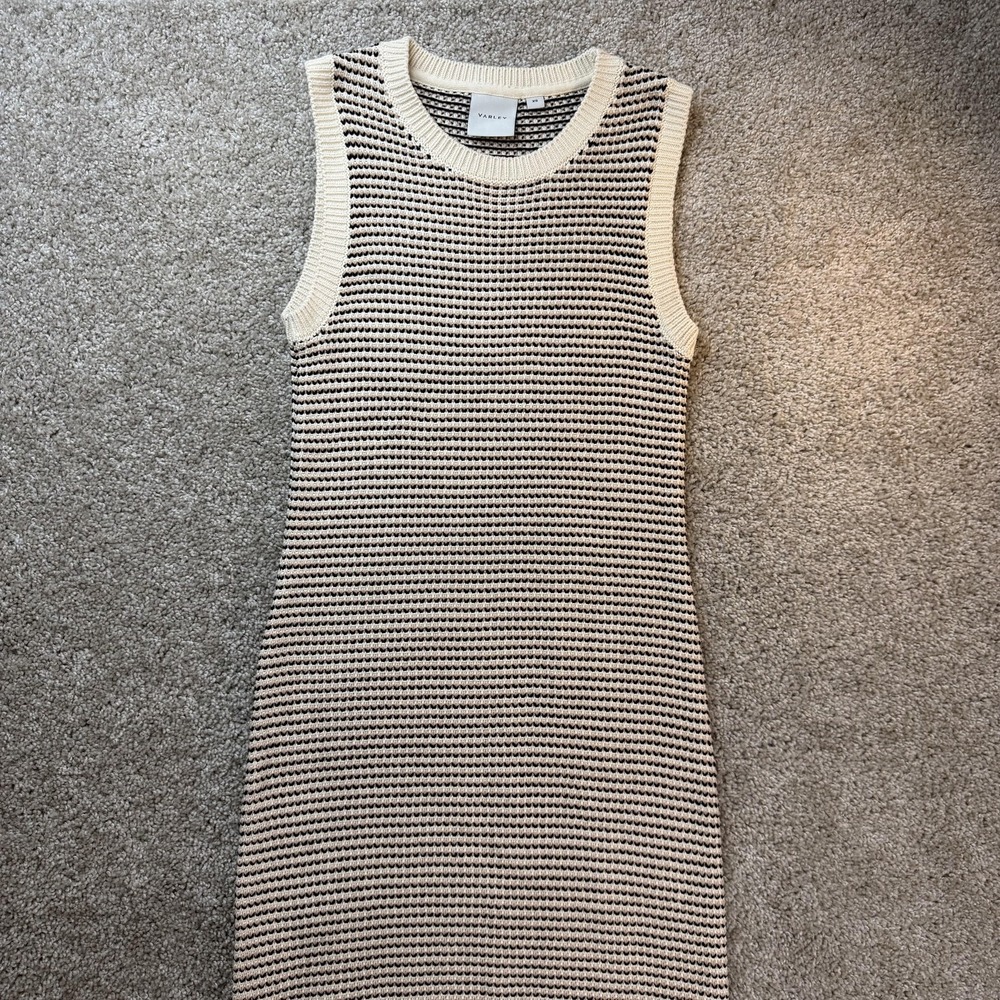 Varley Dress Womens XS Beige Sleeveless Tank Crew Neck Striped Sweater Knit Long